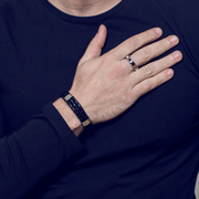 Men's triple black leather bracelet, another view
